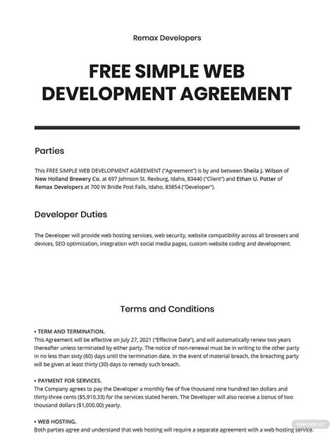 Website Development Agreement Template